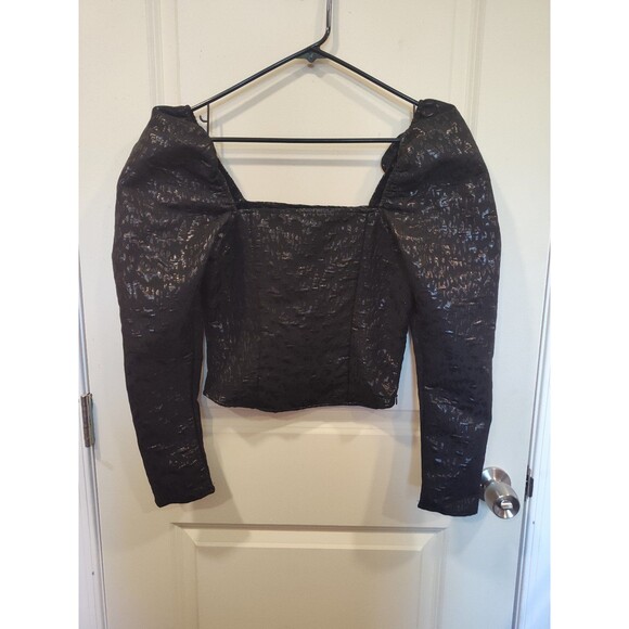 Women's H&M Puff Sleeve Jacquard Top XS Black - Picture 3 of 9